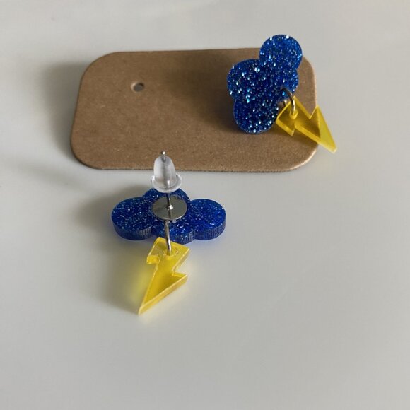 Blue Glitter Cloud Lightning Bolt Earrings - NEW!! - Picture 3 of 8